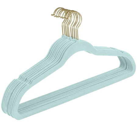 Simplify Super Slim Velvet Hangers with Gold Hook in Pool Blue, 10PK 3246-G-POOL